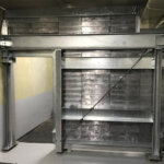 radiation shielding wall with lead blocks, steel construction and door frame